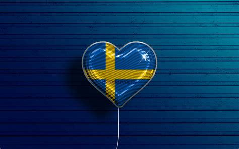 Download Wallpapers I Love Sweden 4k Realistic Balloons Blue Wooden
