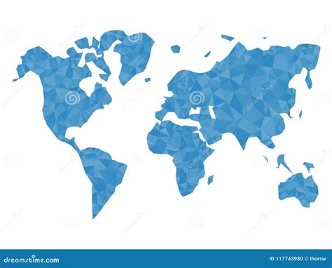 Blue Polygonal World Map Isolated On White Background Triangle