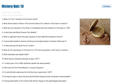 History Quiz 4 Worksheet For 9th 12th Grade Lesson Planet
