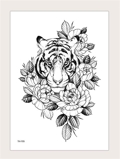 1sheet Tiger Flower Pattern Tattoo Sticker Tiger Tattoo Design