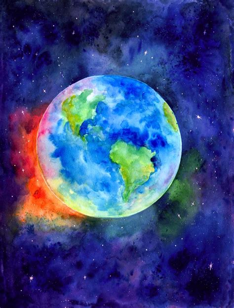 Watercolor Painting Of Earth Art Print By Corner Croft Art X Small