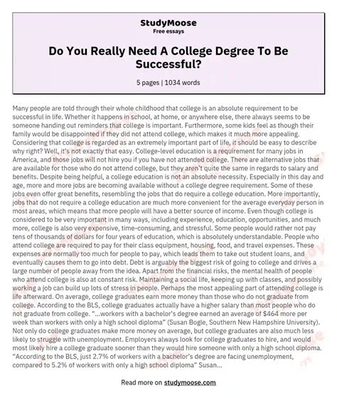Do You Really Need A College Degree To Be Successful Free Essay Example