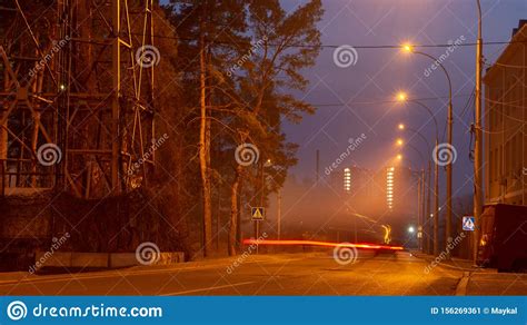 Night Winter Landscape In The Alley Of City Street Stock Image Image