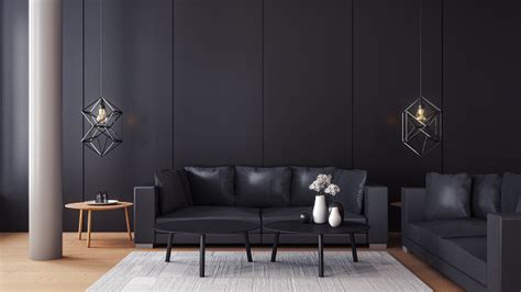 Modern Living Room With Black Wall Stock Photo Download Image Now