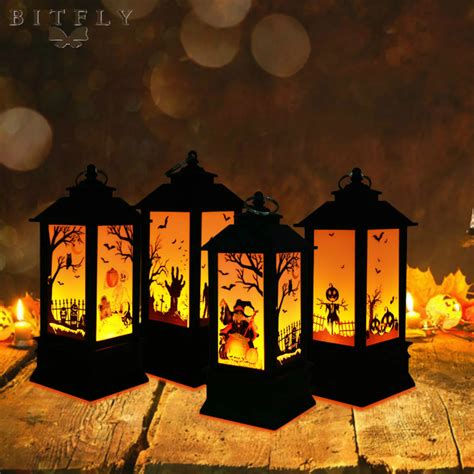 Halloween Decoration Bats Pumpkin Printed Castle Flame Vintage Lantern
