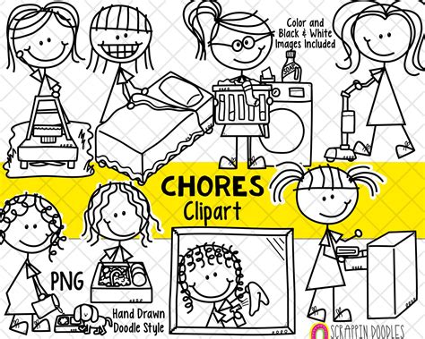 Household Chores Clipart Doodle Girls Chores Clipart Kids Doing Cho