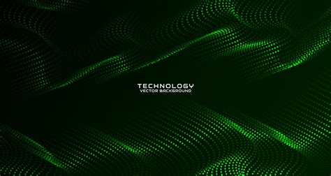 Green Techno Abstract Background On Dark Space With Waving Particle