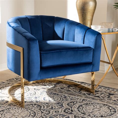 Baxton Studio Tomasso Glam Royal Blue Velvet Fabric Upholstered Gold