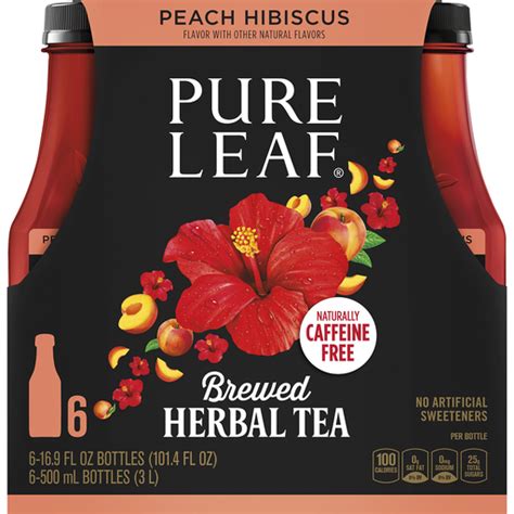 Pure Leaf Brewed Herbal Tea Peach Hibiscus Flavor 169 Fl Oz 6 Count