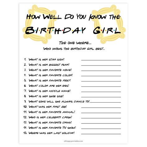 Do You Know The Birthday Girl Printable Birthday Drink If Game