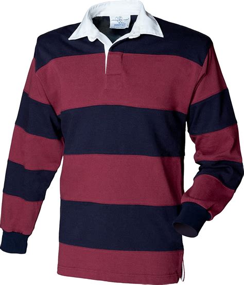 Front Row Sewn Stripe Long Sleeve Sports Rugby Polo Shirt Uk Clothing