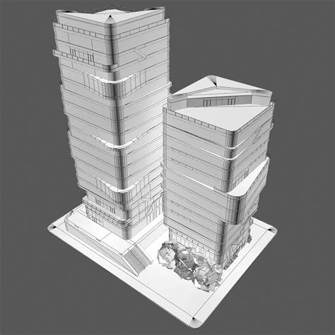 Modern Office City Building Block 1 Futuristic Architecture 3d Model