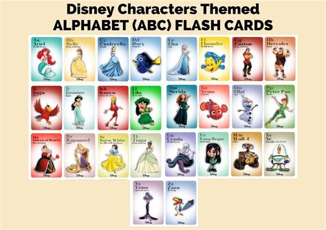 Digital Disney Characters Theme Alphabet Abc Flash Cards Etsy