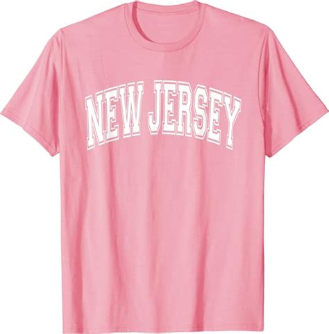 New Jersey Varsity Style Pink With White Text T Shirt Clothing