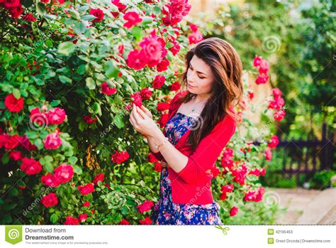Beautiful Girl And Red Roses Stock Image Image Of