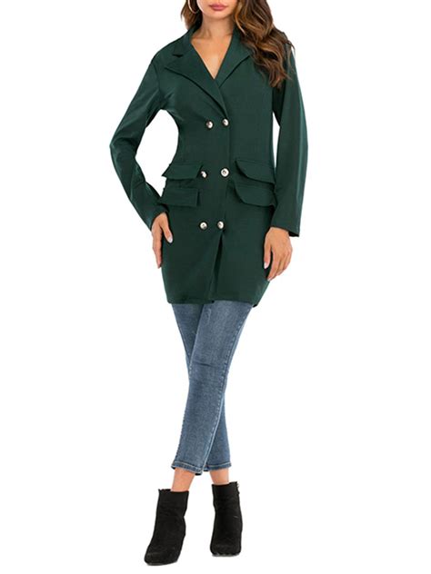 Women Double Breasted Blazer Suit Lady Long Jackets Long Sleeve Pocket Outerwear Ebay
