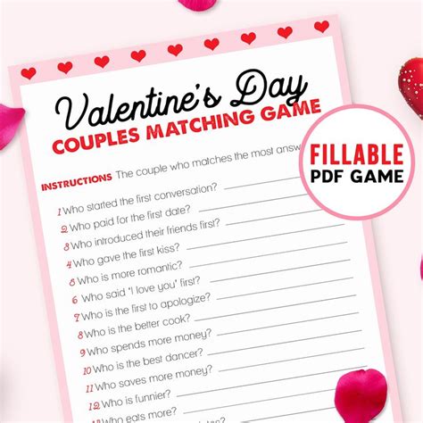 Valentines Couples Game Couple Matching Game Printable Etsy In 2023