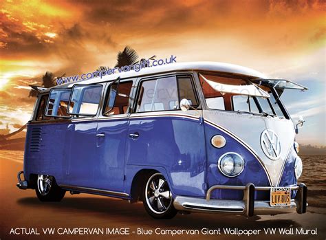 Volkswagen combi 1969 german restorasi menjadi rumah mobile. Blue Campervan Sunset Giant Wallpaper VW Wall Mural | Vw ...