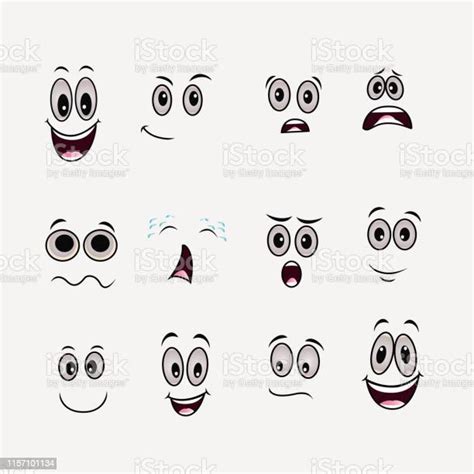 Cartoon Faces Expressions Vector Set Stock Illustration Download
