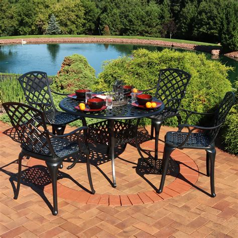 Round Patio Dining Sets For 4 With Umbrella Sunnydaze Round Patio