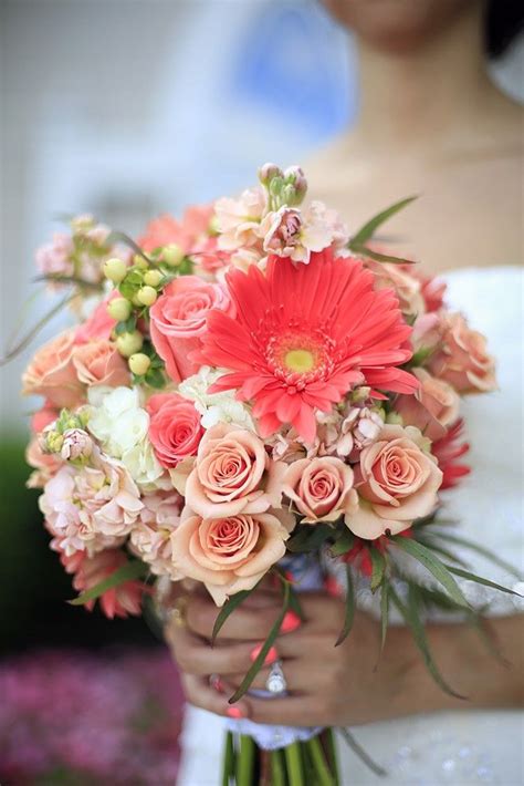 Maybe you would like to learn more about one of these? Coral and blush wedding bouquet with coral nails | Blush ...