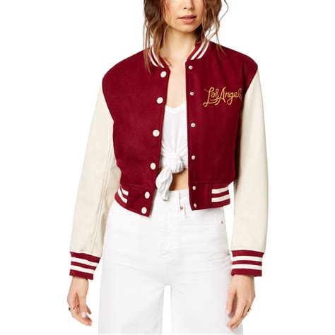 Kendall Kylie Womens Los Angeles Varsity Jacket Red Large