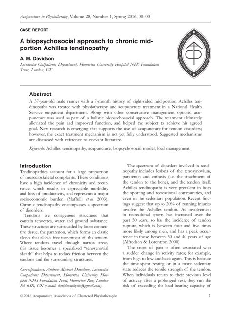 Pdf A Biopsychosocial Approach To Chronic Mid Portion Achilles