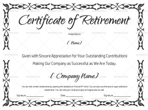 Free Printable Retirement Certificate Template
