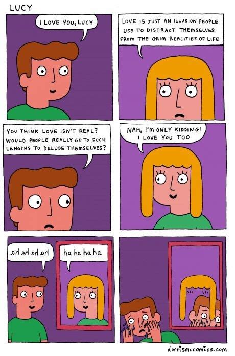 a comic strip with an image of a man talking to another person in the mirror