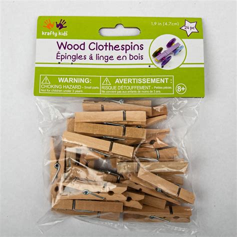 Natural Wood Clothespins 24 Pieces 48mm