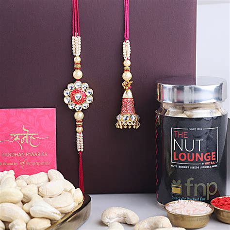 Buy Send Sneh Meenakari Bhaiya Bhabhi Rakhi With Cashew Jar Online FNP