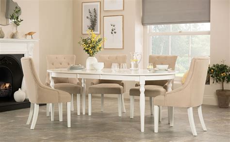 Downing table a super versatile piece, this comes in 48″, or a 60″ round, or 84″ oval that seats up to eight. Albany Oval White Extending Dining Table with 6 Duke ...