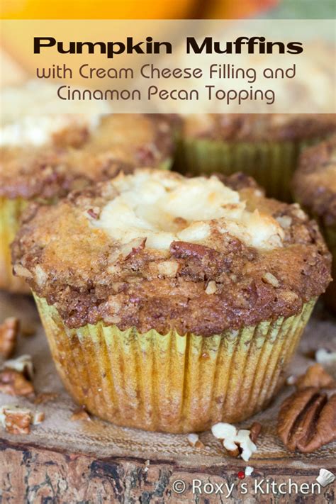 Pumpkin Muffins With Cream Cheese Filling And Cinnamon Pecan Topping