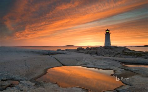 Peggys Cove Lighthouse At Dusk Nova Scotia Canada