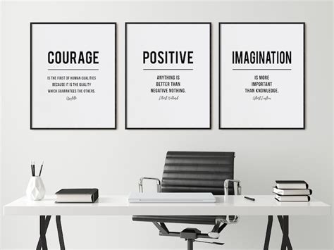 Office Decor Motivational Quotes Wall Art Set Of 3 Large Etsy