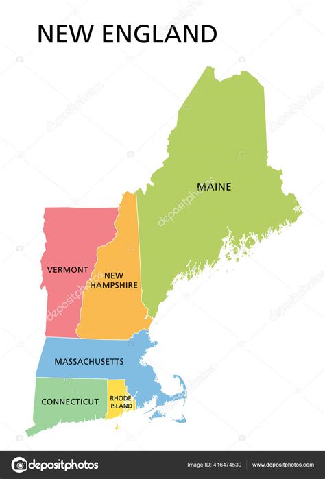 New England Region Colored Map Region United States America Consisting