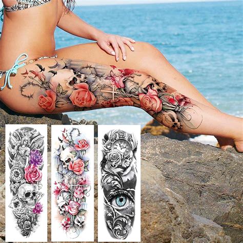 buy 11 sheets nezar large vine peony flower rose full arm temporary tattoos for women realistic