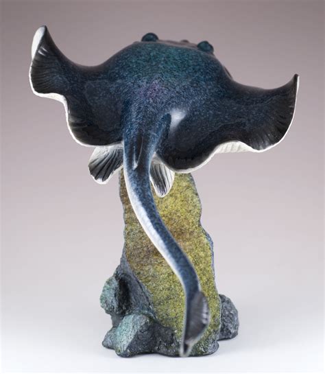 Large Sting Ray Stingray Swimming Over Rock Figurine Statue 13 Statue