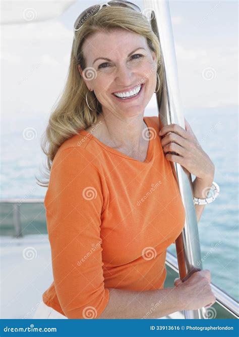 Woman On Yacht Smiling Stock Photo Image Of Caucasian 33913616