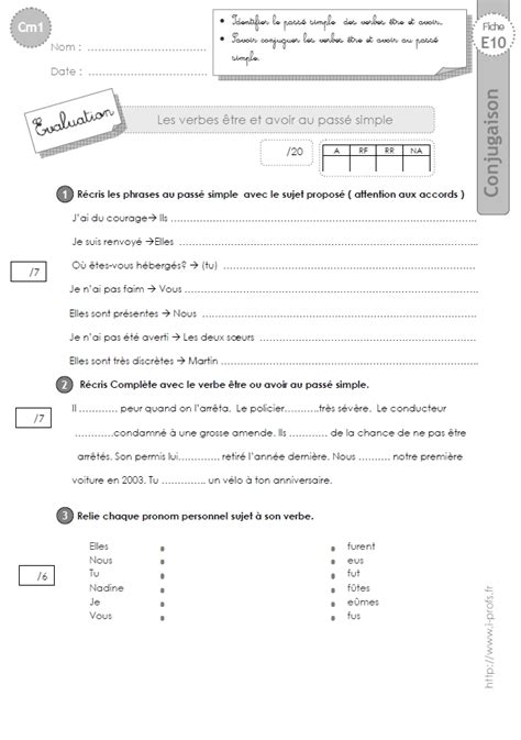 Passé composé de l'indicatif cm1. cm1:evaluation être et avoir passé simple