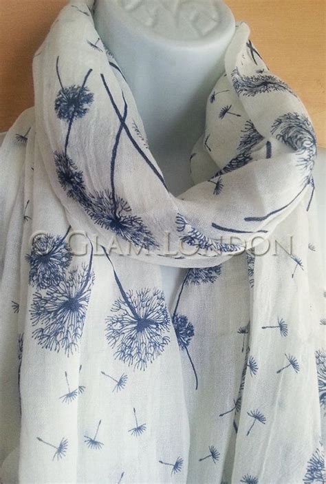 Blue Dandelion Print Scarf In White Colour Womens By Glamlondon Floral
