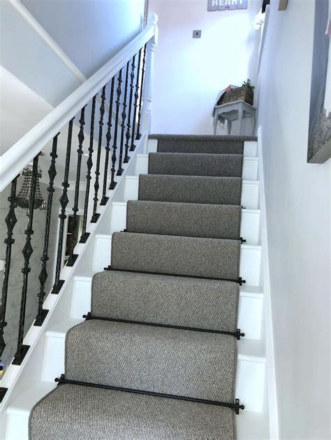 Stair fitter is the stair refacing system anyone can do, and we make it easy to turn your dreams into reality. My new staircase! Grey runner carpet, black stair rods, gothic inspired spindles. Painted in ...