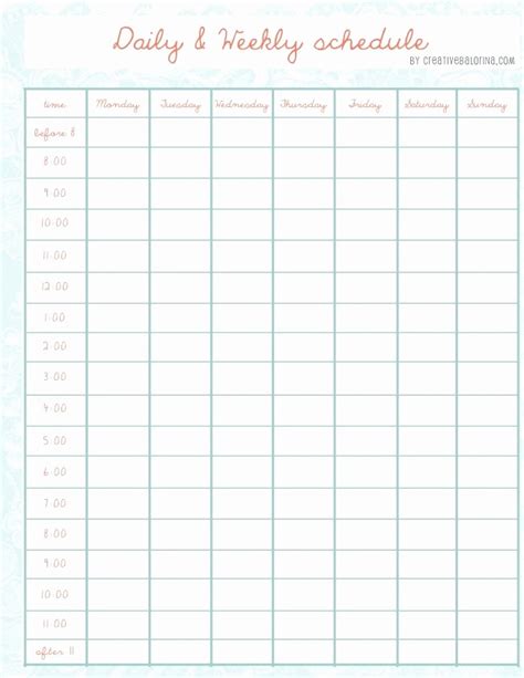 Printable Weekly Calendars With Times New Daily Weekly Schedule