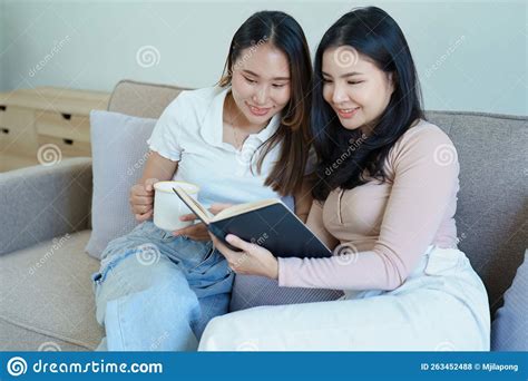 Lgbtq Lgbt Concept Homosexuality Portrait Of Two Asian Women Posing Happy Together And