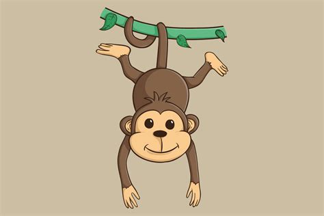 Cute Monkey Hang On The Tree Graphic By Padmasanjaya · Creative Fabrica