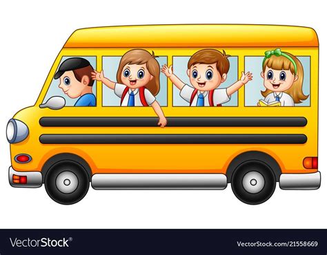 Happy School Kids Riding A School Bus Royalty Free Vector Cartoon