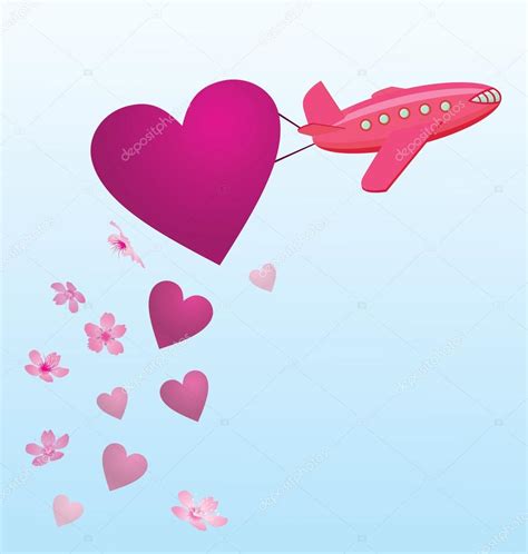Download Vector avión con corazones y flores en el cielo — Vector de stock © cherju #25005973