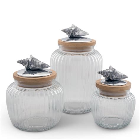 Sea Shell Glass Canister Set Of 3 Arthur Court Shell Canister