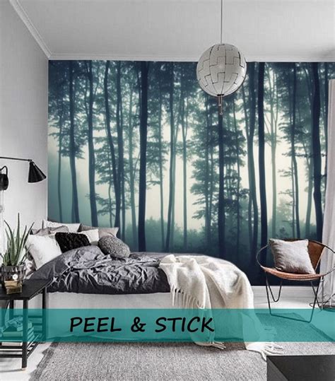 Misty Forest Wall Mural Removable Wallpaper Mural Forest Etsy