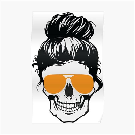 Higher quality than what you see in preview images. "Messy Bun Hair Skull" Poster by lusterhills | Redbubble